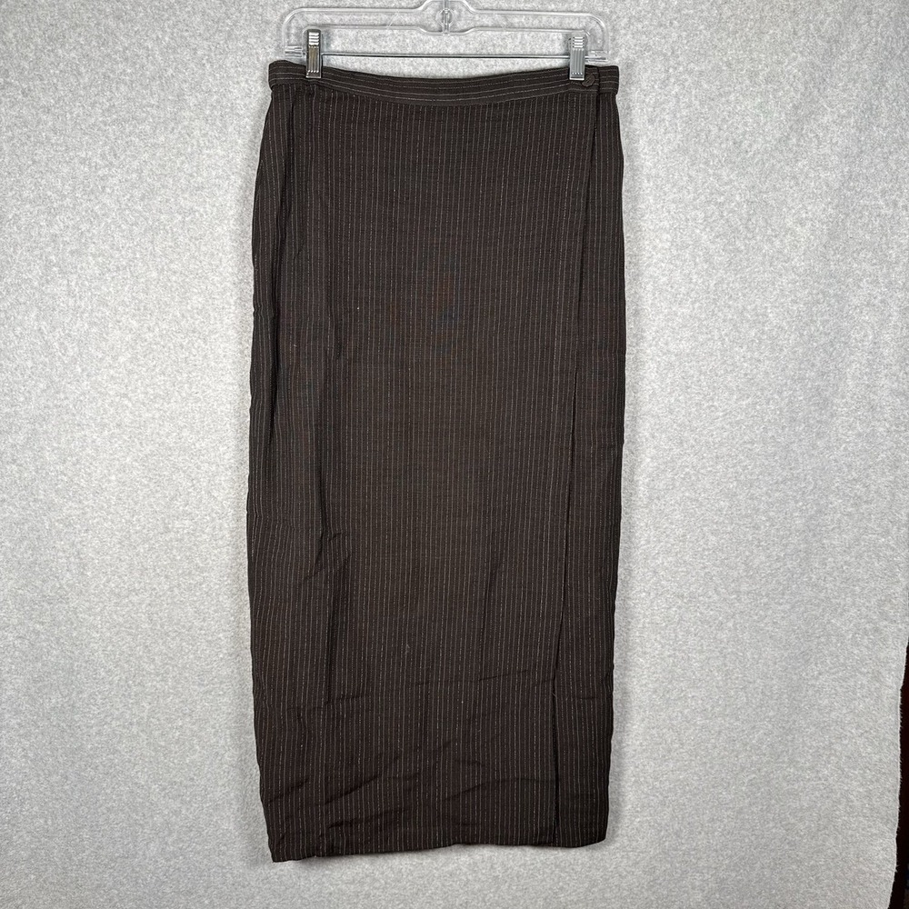 Eileen Fisher Skirt Womens 29" Waist Brown Striped Midi Wrap 90s Vintage
